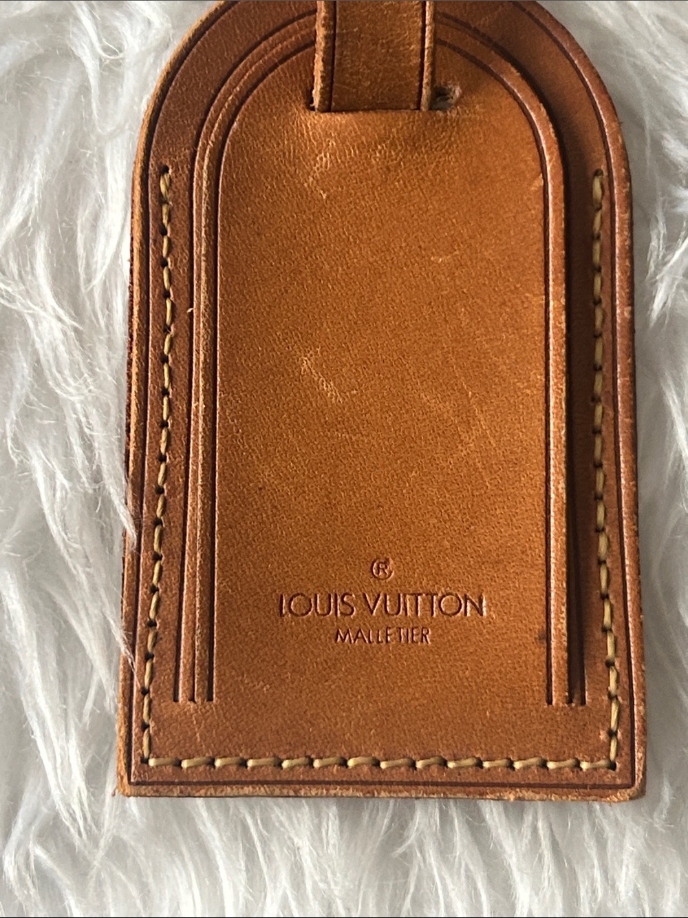 Louis Vuitton Vintage Malletier large tan leather luggage tag